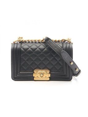 Chanel Shoulder Bag Boy Small Black Lambskin Chain